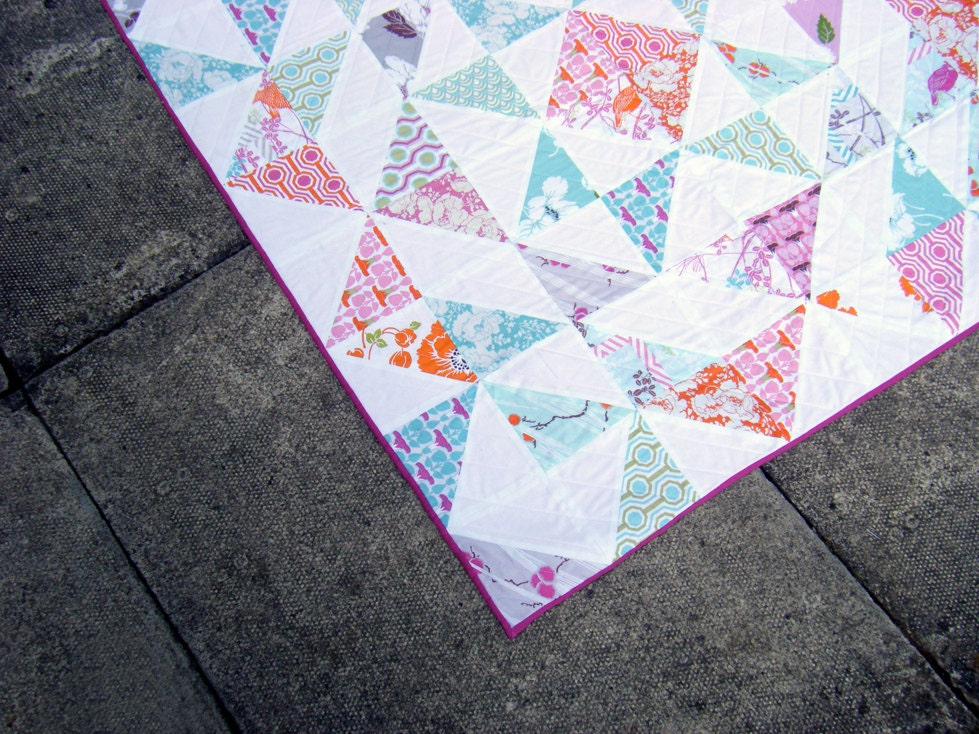 Modern Baby Quilt - Girl quilt - toddler blanket, patchwork throw - Tanya Whelan Dolce - pink, orange, blue