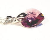 Wedding, Bridal Swarovski heart jewellery, purple pendant necklaces, UK jewellery