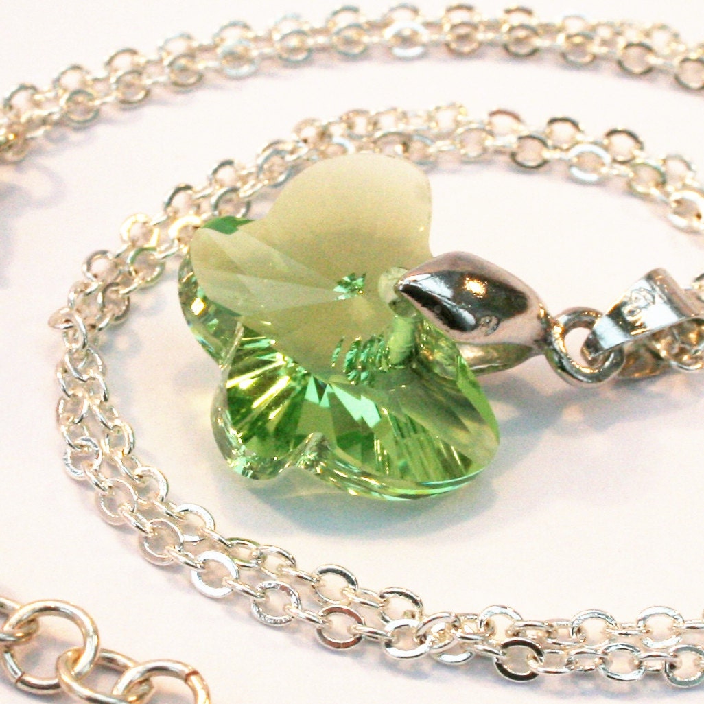 Green necklace, Swarovski butterfly necklace, UK Sellers