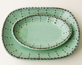 Stoneware Oval Square Plate - Aqua Mist French Country Dinnerware - Four Color Choices - One Dish