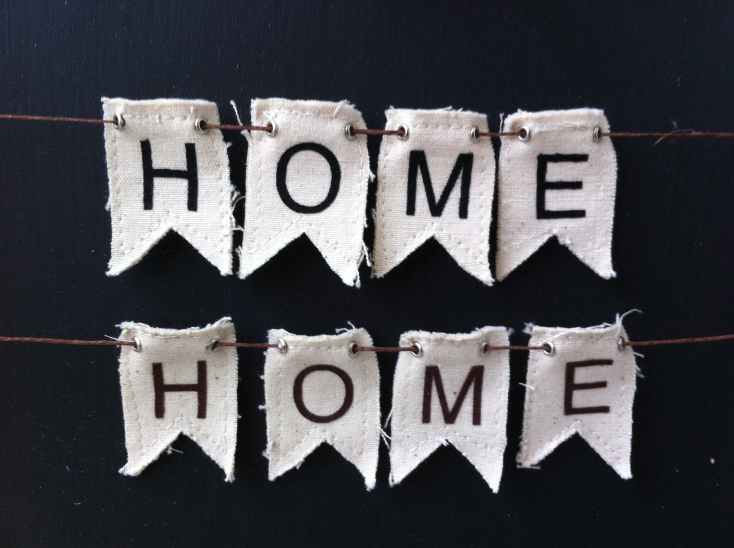 one // brown on canvas// HOME mini-pennant banner...ready to ship