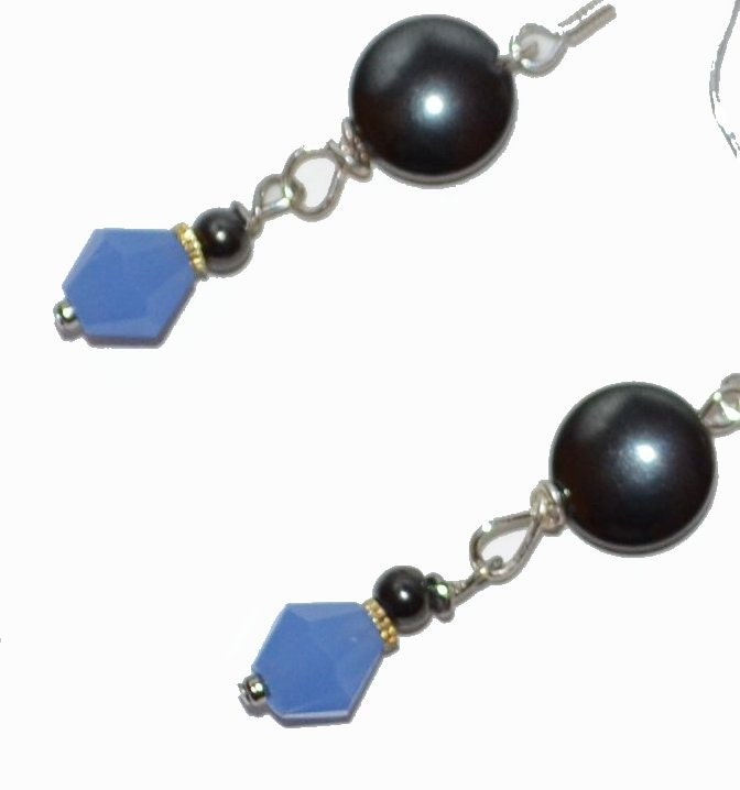 Gifts for her, under 20, Dangle Earrings Shiny Nickel Pale Cobalt OOAK Original Design