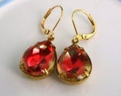 Summer Sale: Ruby Red and Jonquil Yellow  Estate style drop earrings