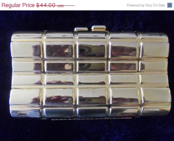 Vintage 1980's Goldtone Metal Purse Retro Collectible Clutch Mad Men Mod Black Tie Formal Handbag