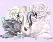SALE The Six Swans Brothers Grimm painting pastel pretty roses fairy tale