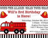 Custom, Printable Fire Truck Birthday Party Invitation