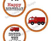 Instant Download, Printable Fire Truck Birthday 4 Inch Party Circles