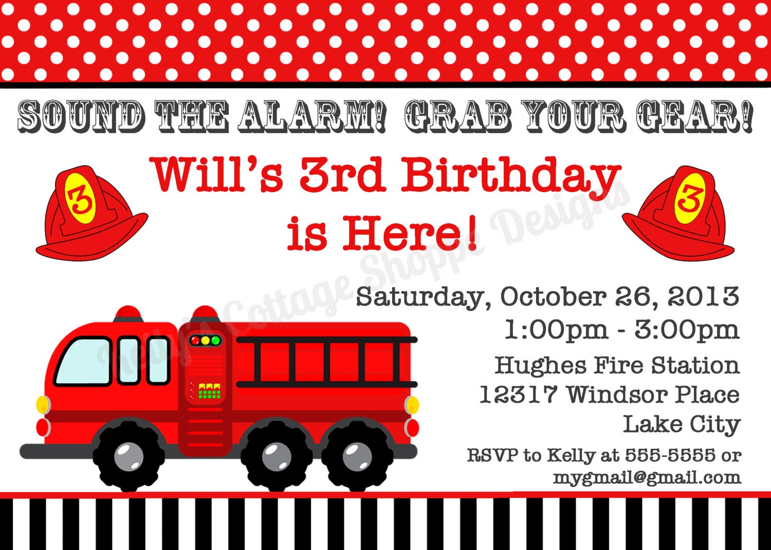 Custom, Printable Fire Truck Birthday Party Invitation Il_570xn