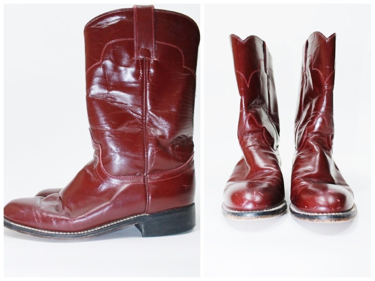 Vintage 80s Burgundy Leather Cowboy Boots size 7 Women