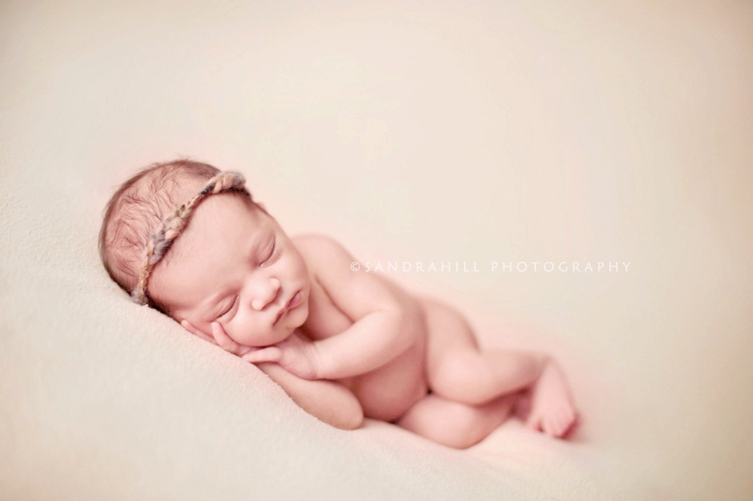 the Pixie : Newborn Headband  - Stone  - Newborn Photo Prop -  halo, blanket, wrap, flower headband