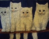 Vtg. Unused Ulster Linen Tea Towel, Persian Kittens Tag