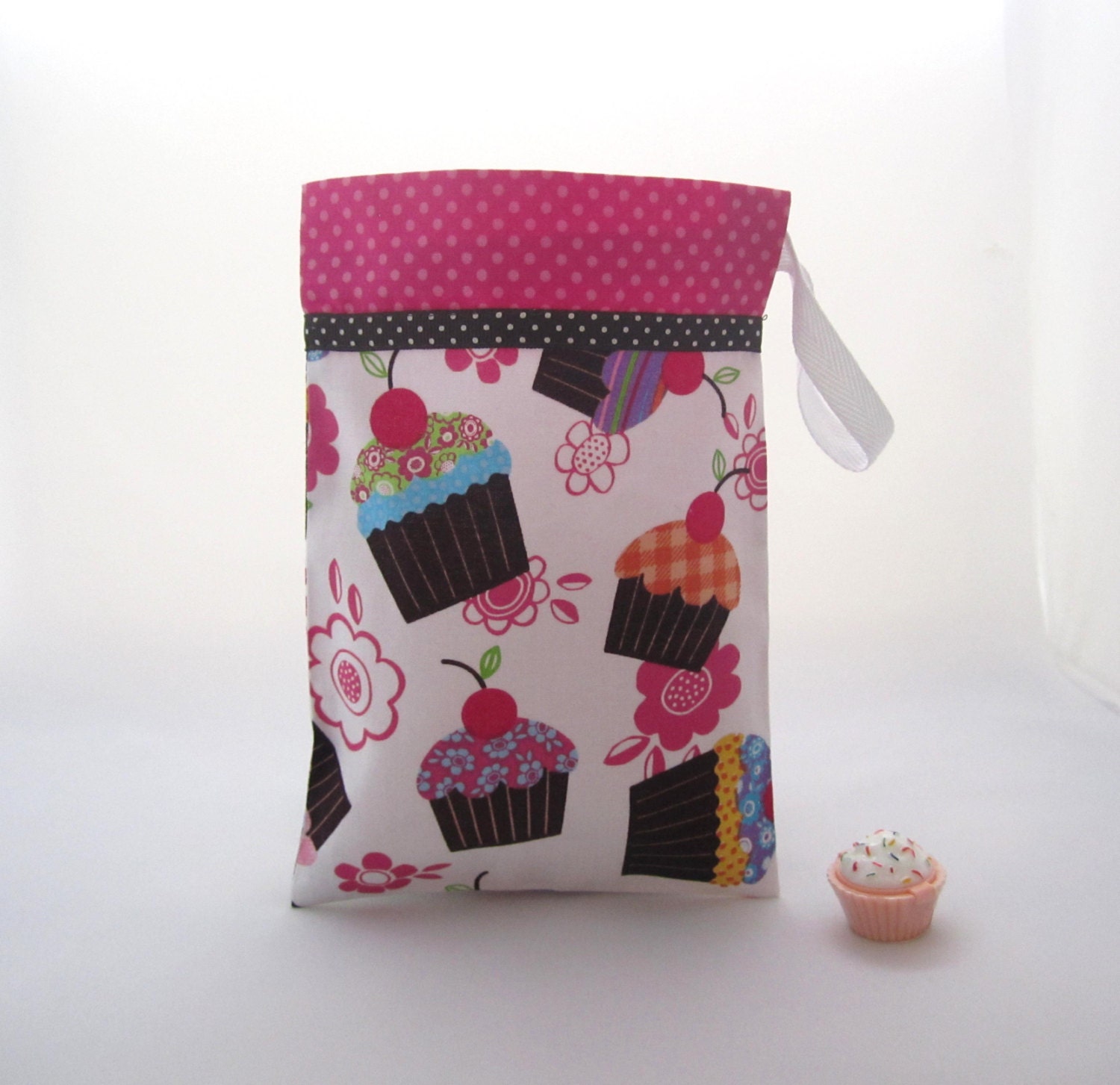 Cupcake Party Fabric Favor Bags w/ Cupcake Lip Gloss Favors