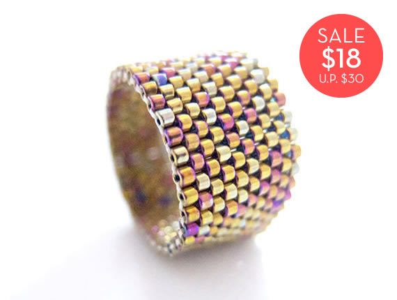 Metallic Gold Ring, Gold Beaded Ring, Classic Ring Band, Beaded Ring Band, Unisex Ring Band, OOAK Ring, Handmade by JeannieRichard