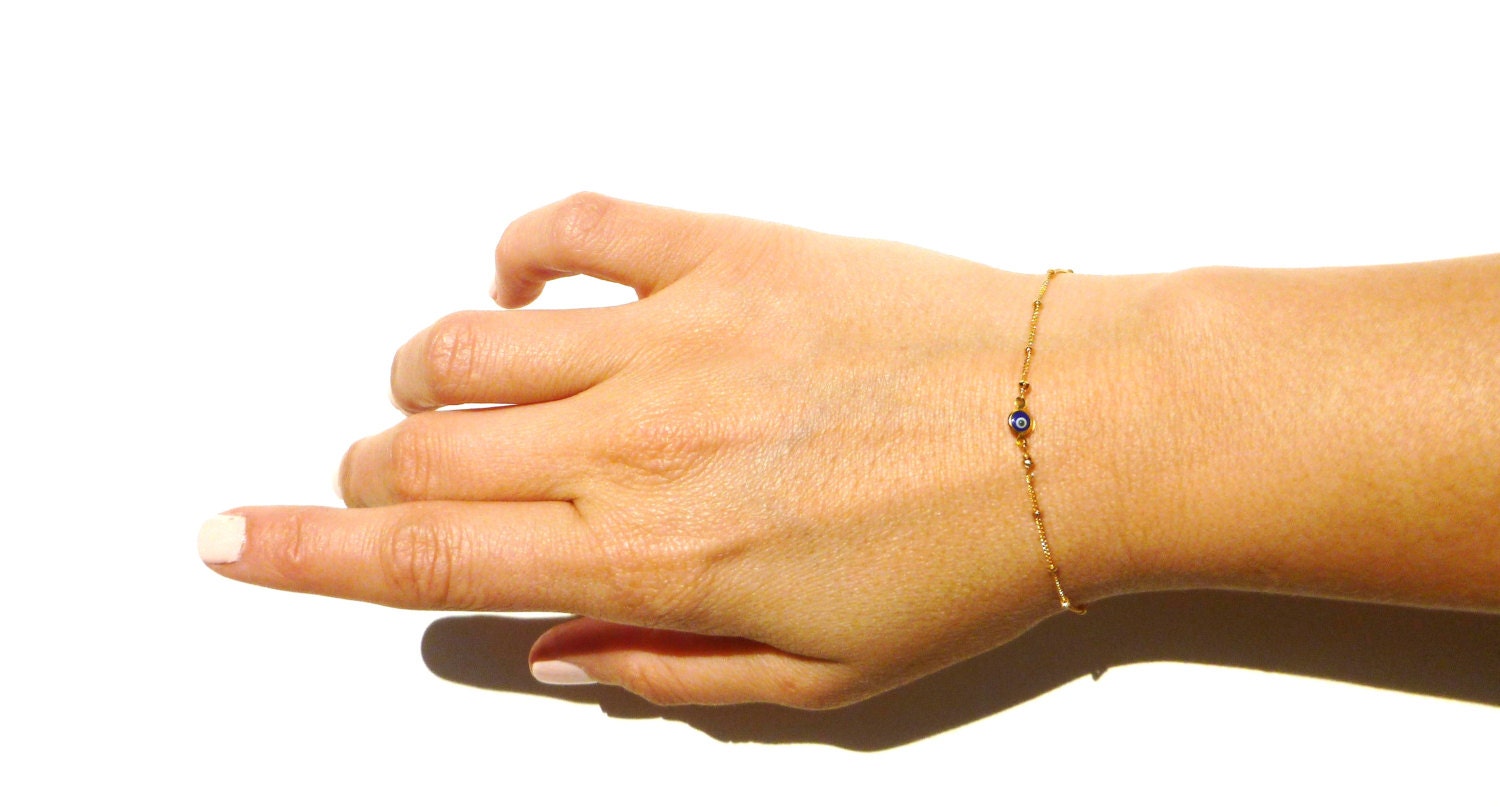 Evil Eye Bracelet, 14kt Gold Filled Chain, Evil Eye Charm, Evil Eye Jewelry, Hand Jewelry, Body Chain
