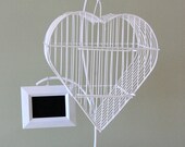 Charming Heart Shaped Wedding Birdcage Card Holder with Hanging Framed Chalkboard