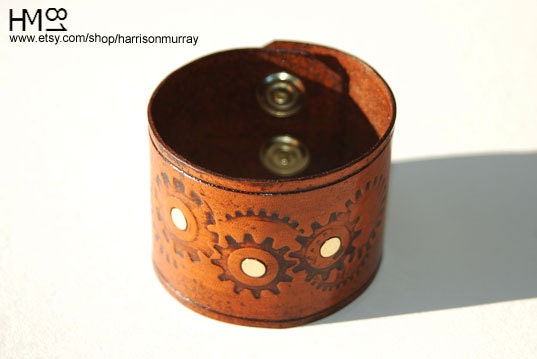 Leather Steampunk Gears Cuff