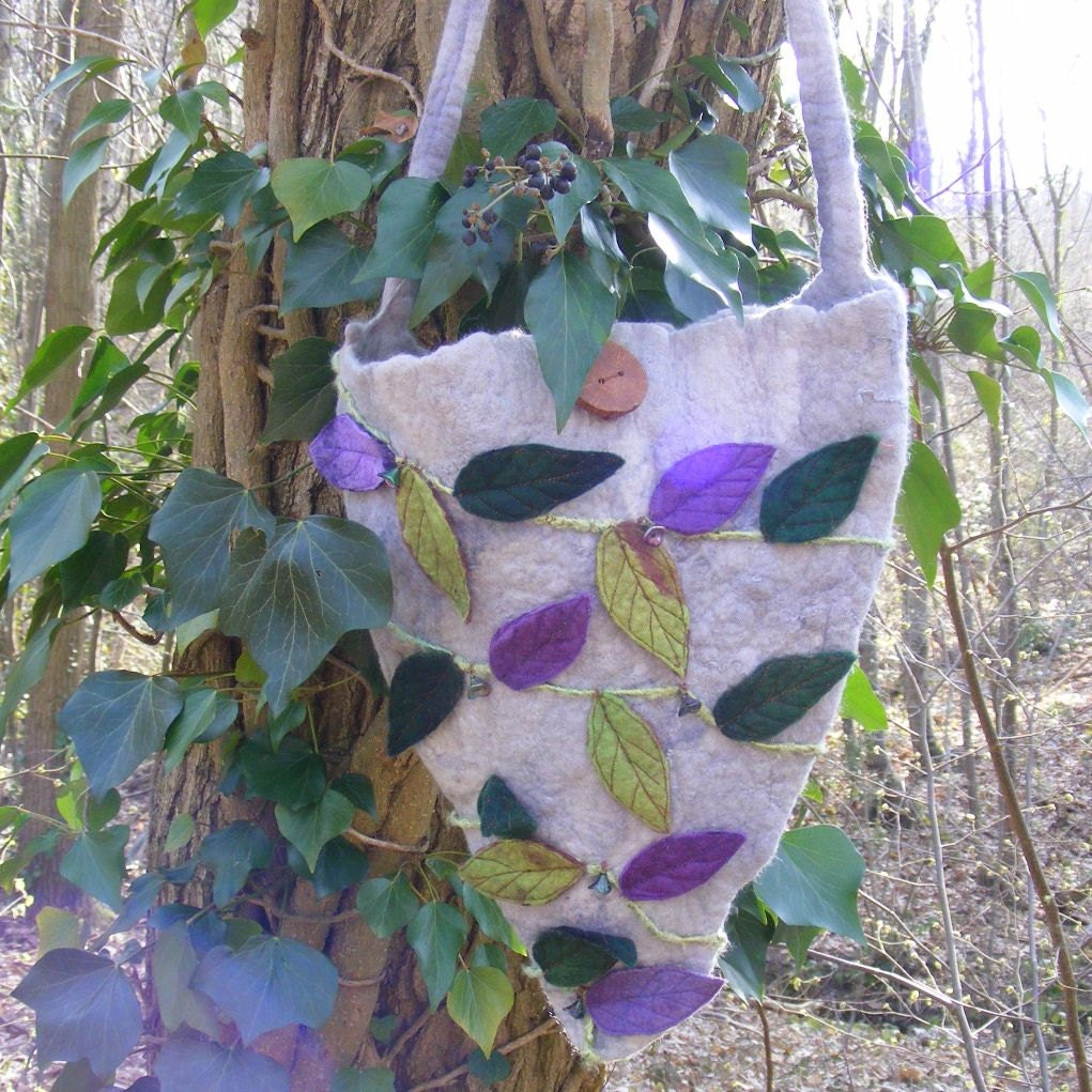 Fairy Bag,  Fae costume, Felt Shoulder Bag,  Felt Pixie Bag,  Festival Bag,  leaf bag, woodland bag