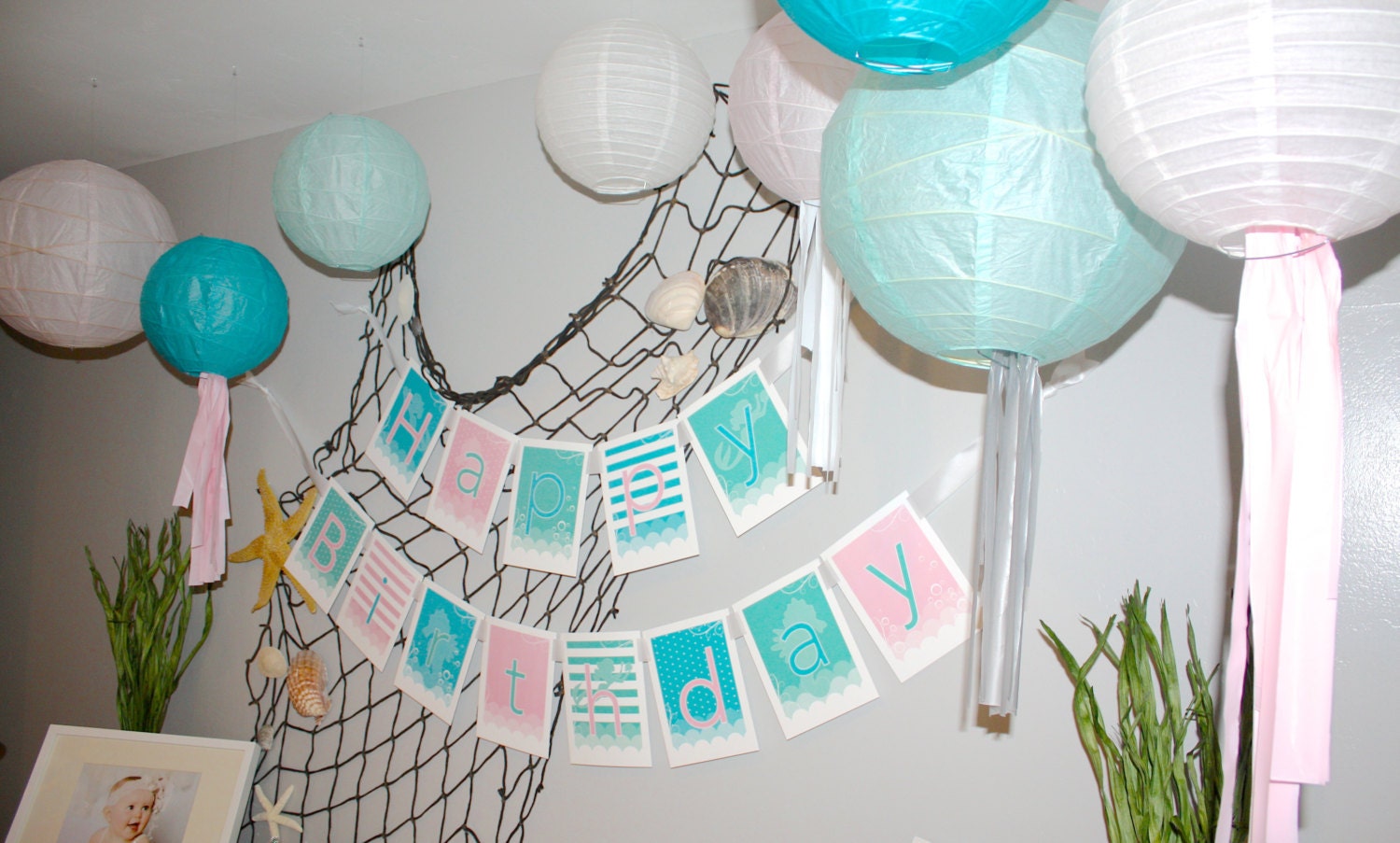 PDF Girly Mermaid Happy Birthday Party Banner- Printable DIY
