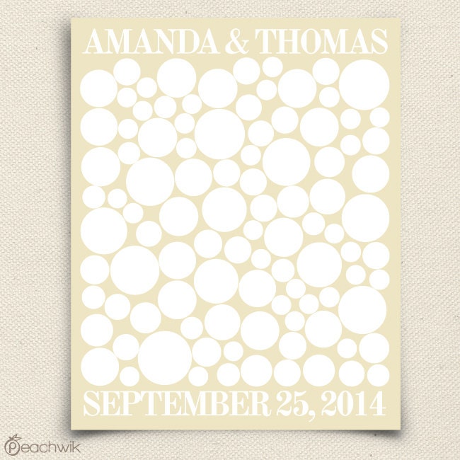 Wedding Guest Book Alternative - Radiah - A Peachwik Signature Guestbook Art Print - 100 guest sign in - Retro Circles Guestbook