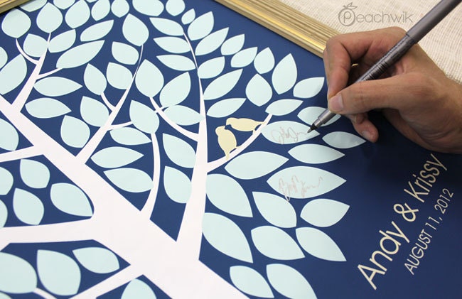 Wedding Guest Book Alternative - The Wishwik Tree - A Peachwik Interactive Art Print - 150 guest sign in