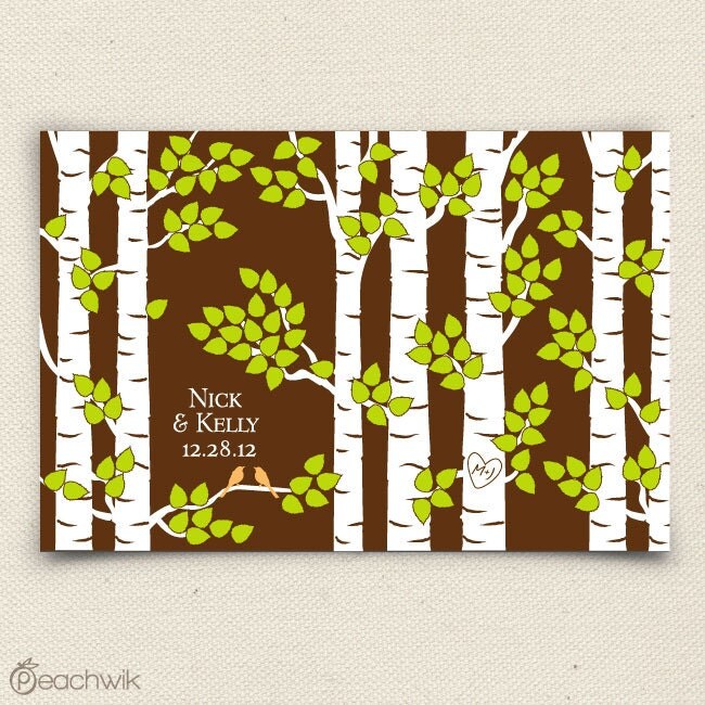 Guest Book Alternative - The Birchwik - A Peachwik Personalized Art Print - 150 guest sign in - Birch Tree Forest Guestbook