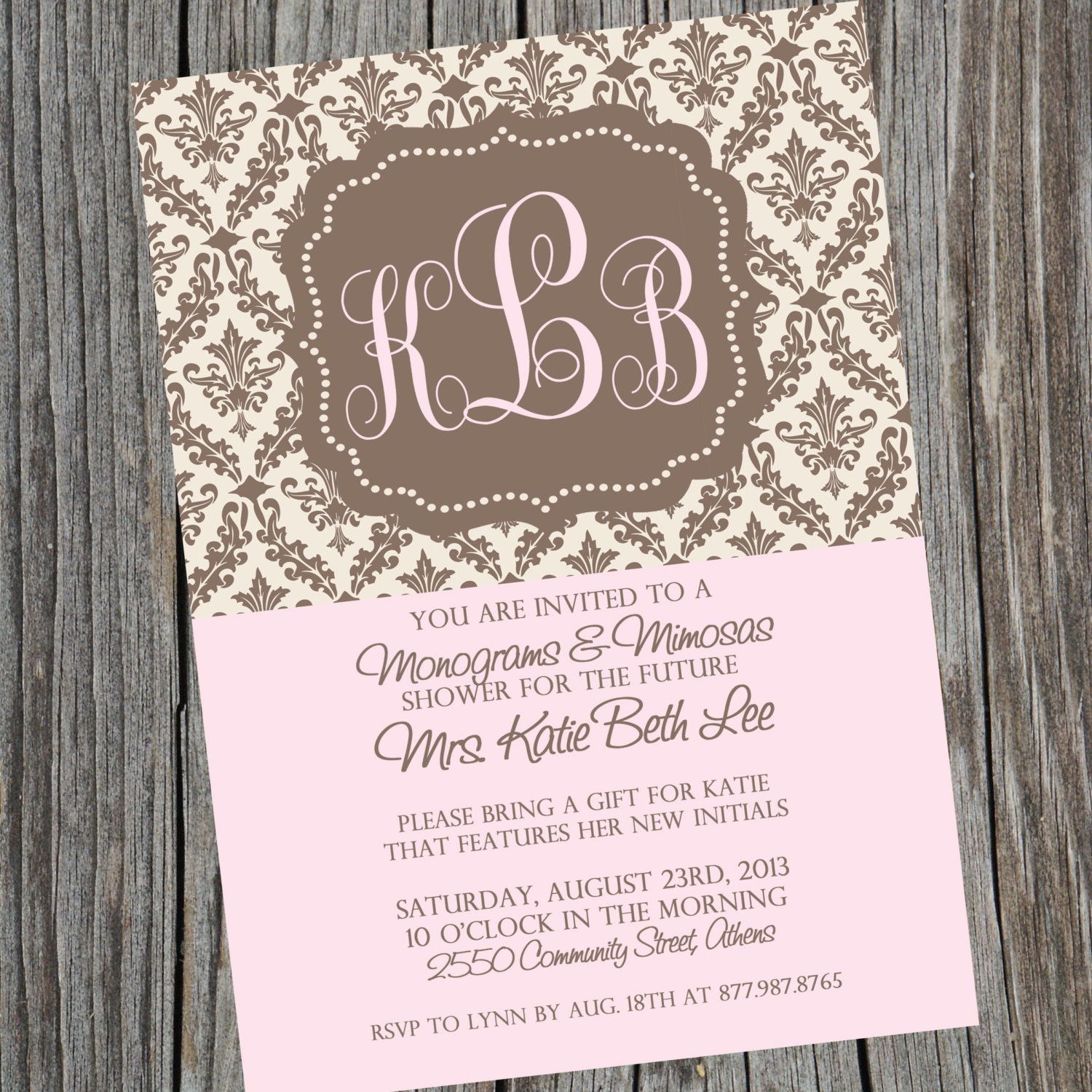 Pink Monogram Wedding Shower Invite. Monogram and Mimosas wedding shower invite. Bridal Shower Invite. Il_170x135