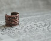 Leafy Branch - Etched Copper Ear Cuff  with Curls and Leaves