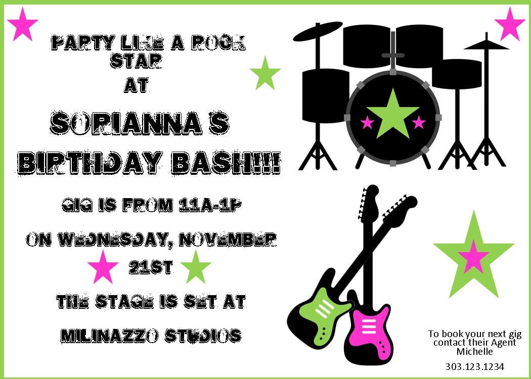 Rock Star Modern Style Guitar Drums Birthday Party Invitation Il_570xn