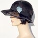 Retro hat black sinamay cloche with porcelain brooch, summer hat, sun hat, 1920s inspired hat, art deco fashion, 20s accessory