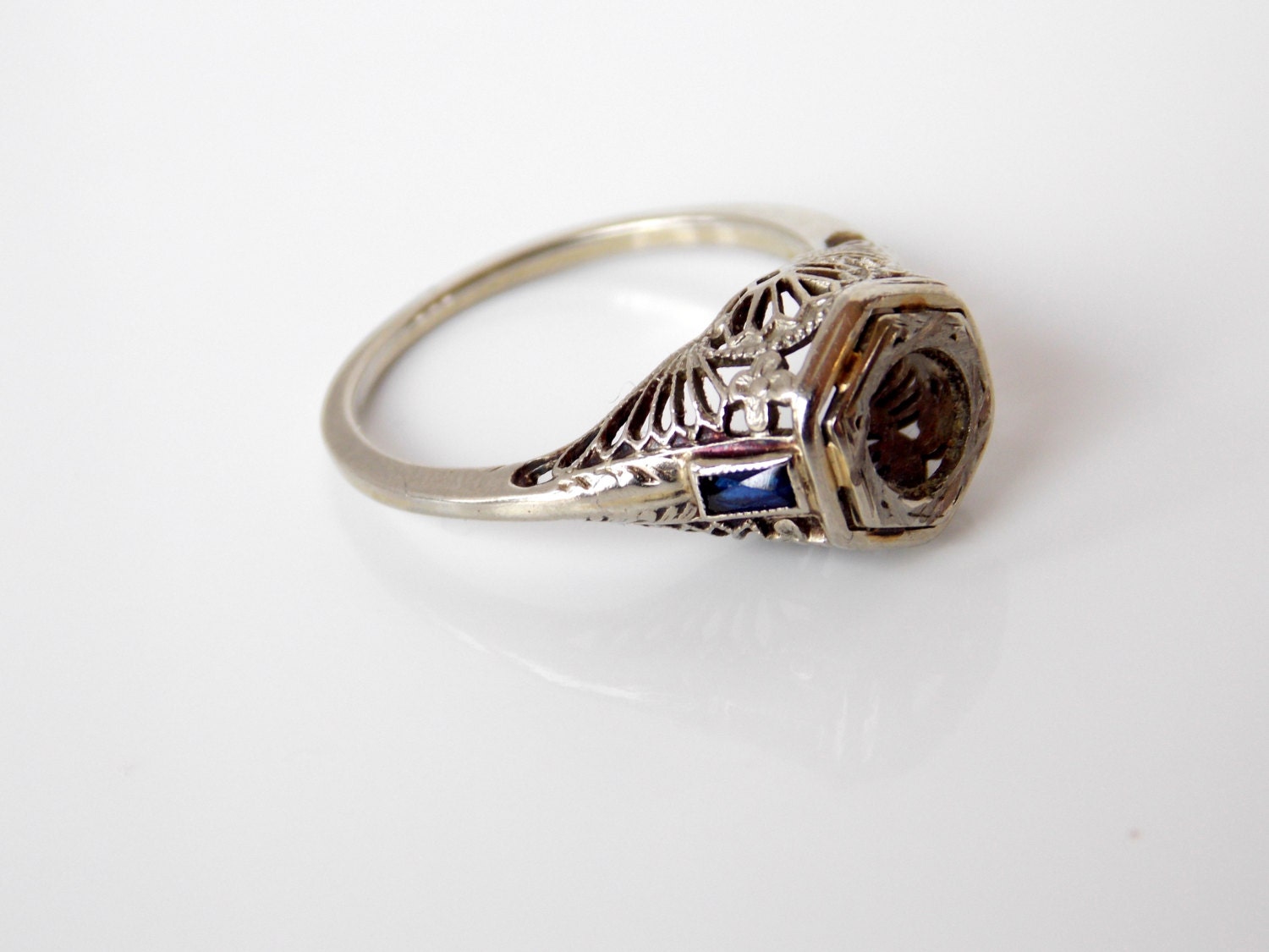 Vintage Art Deco 14k White Gold & Sapphire Ring Setting