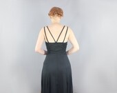 Vintage Dress Black Sun Dress Criss Cross Back Maxi and Multi Slit Skirt