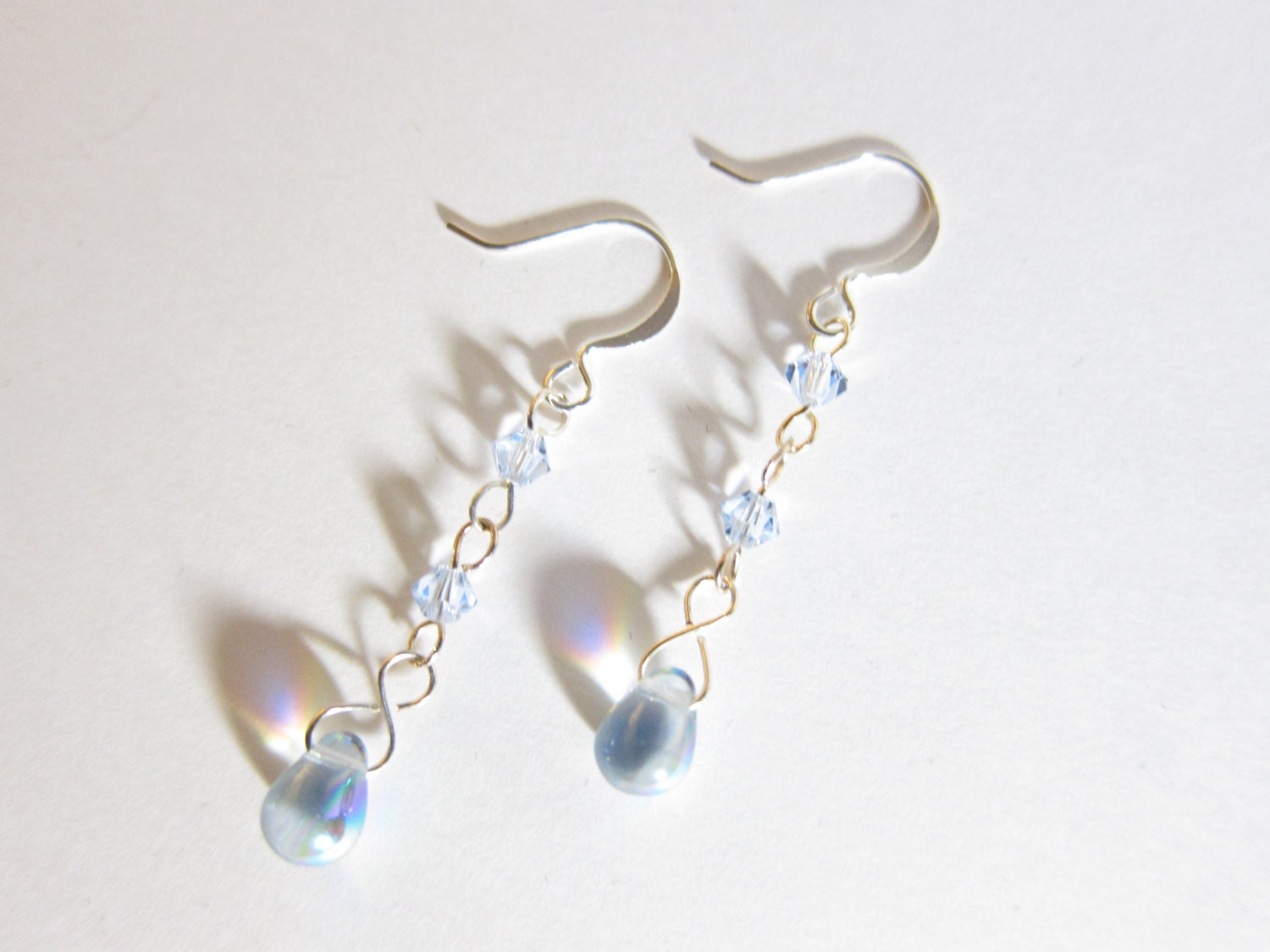 Swarovski Crystal Aquamarine Light Blue AB Teardrop Dangle Earrings