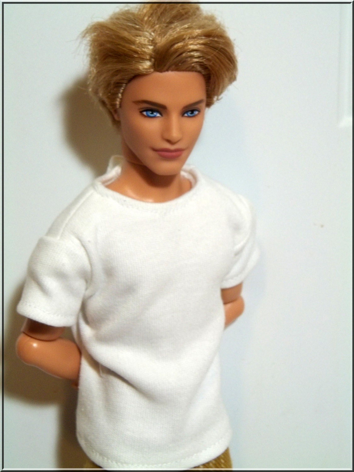 Ken Doll Clothes White Tshirt and Tan Lounge Pants 12 Inch Male Doll Pajamas
