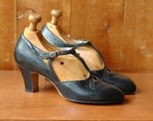 vintage 1930s shoes / 30s black art deco heels / enna jettick / size 5.5