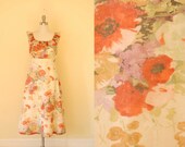 vintage 1970s dress / 70s floral chiffon sundress / size medium