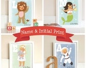 Personalized Name and initial Prints. Girls and Boys Custom Wall Art. 8x10 You Pick any Image.
