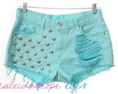 Vintage Levis Pastel Dyed  DESTROYED Denim High Waist STUDDED Cut Off  Shorts XL