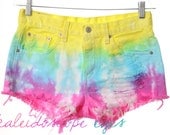 Vintage Levis Mid Rise COLORFUL Rainbow TIE DYE Denim Cut Off Shorts M