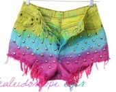 Vintage Levis 501 Ombre Dip Dyed STUDDED Colorful Denim Destroyed High Waist Cut Off Shorts M
