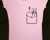 Fake Pocket 1 with pens and pencils - Women's Short Sleeve Scoop Neck Cotton T-Shirt Contoured Fit
