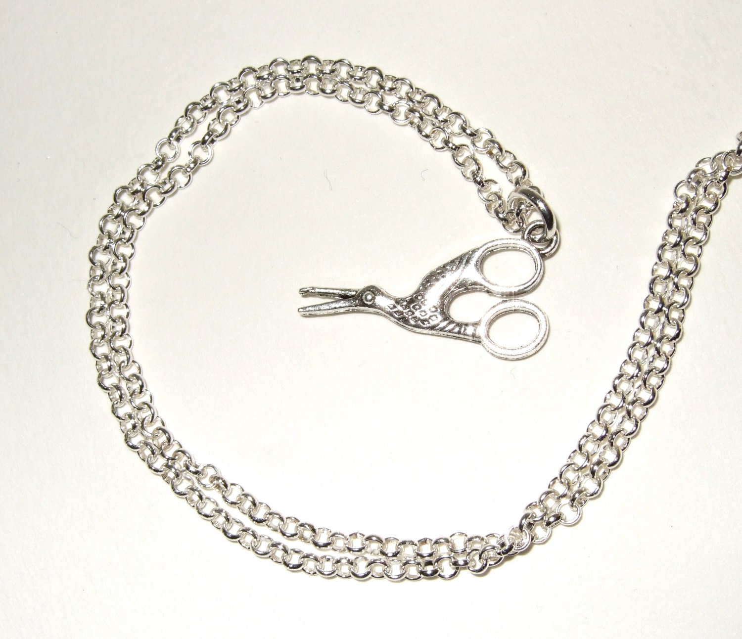 Stork Scissors Necklace Cute Sewing Charm Pendant Simple Everyday Jewelry
