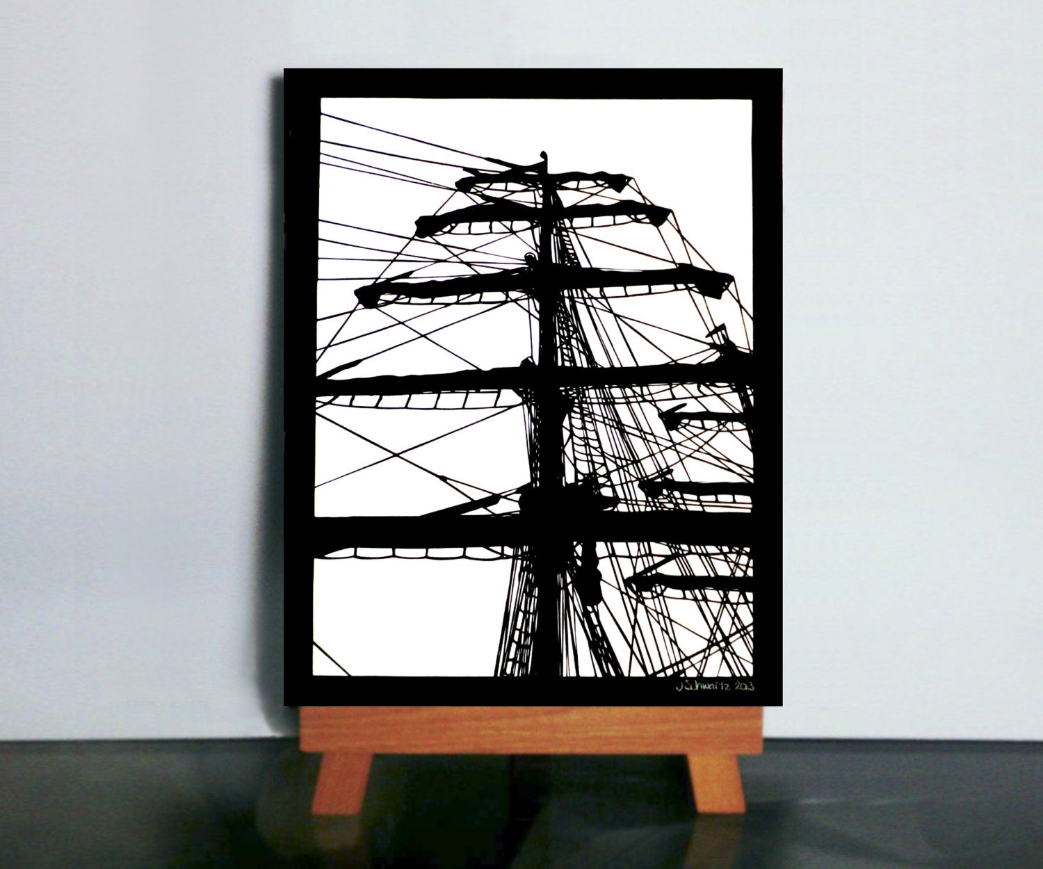 Sailboat Art - Sail Boat Paper Cutting Silhouette Art, Scherenschnitte, Papel Picado, Nautical Home Decor, Nautical Art, Black and White Art