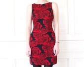 90s Red Rose Print Mini Dress / Sleeveless Body Con Party Dress