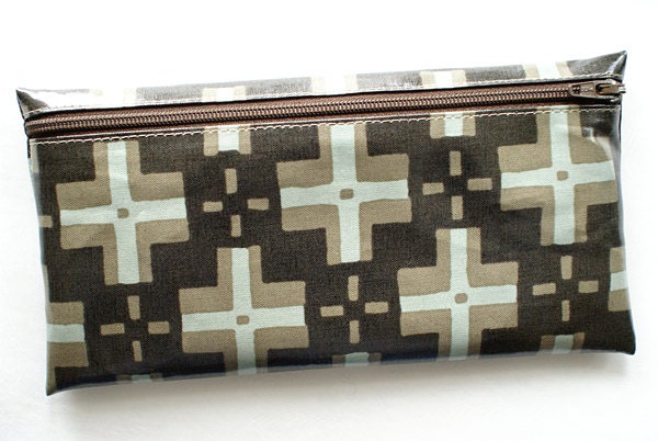 Cash envelope system budget wallet with 6 tabbed dividers // designer laminated cotton in shades of brown