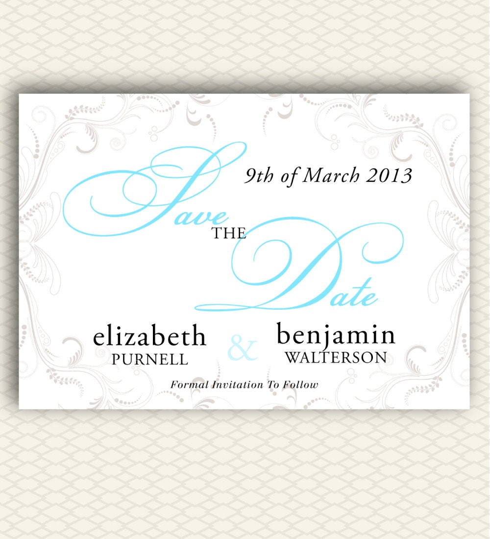 DIY Printable Save the Date Gray Flourish and Tiffany Blue PDF