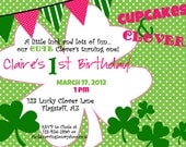 PRINTABLE Cupcakes and Clovers Birthday Party Invite- DIY printable party invitation by Luv Bug Design