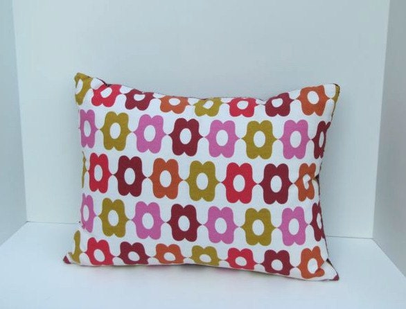 Red Pink Orange Retro Print Pillow Cover Plaid / 14 x 20" Lumbar Reversible /Jessica Jones Fabric