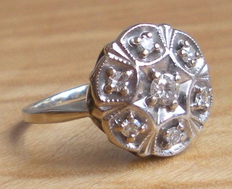 14k White Gold Diamond Engagement Ring Cluster Band
