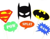 Super Hero Photo Booth Props - Set of 6 Batman and Superman Props - Comic Bubbles