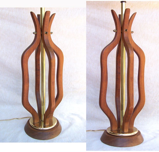 Danish Modern lamp teak 50s 60s Mid Century sculptural table lamp Eames era classic